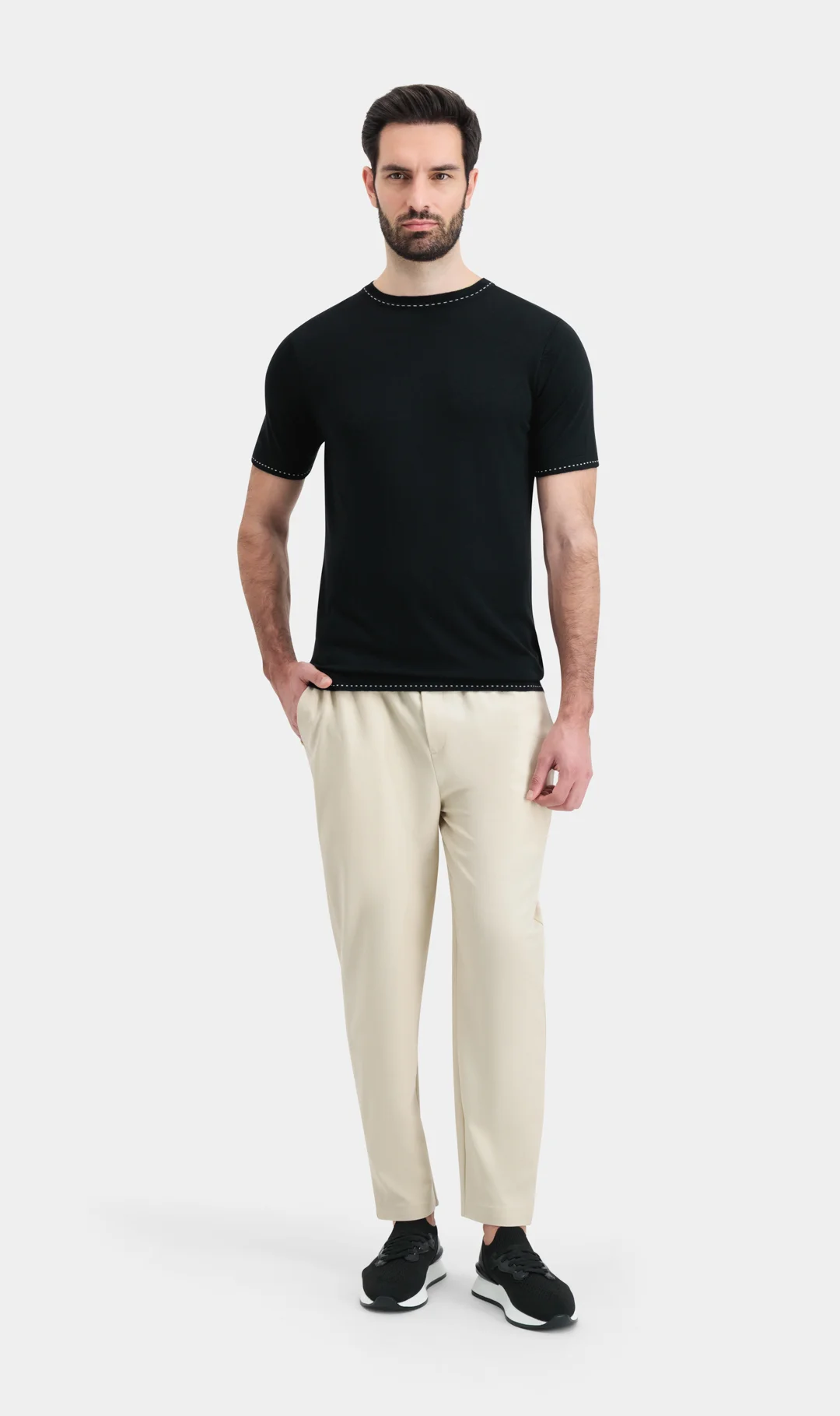 ROUND KNECK DOTTED TSHIRT BLACK - Image 2