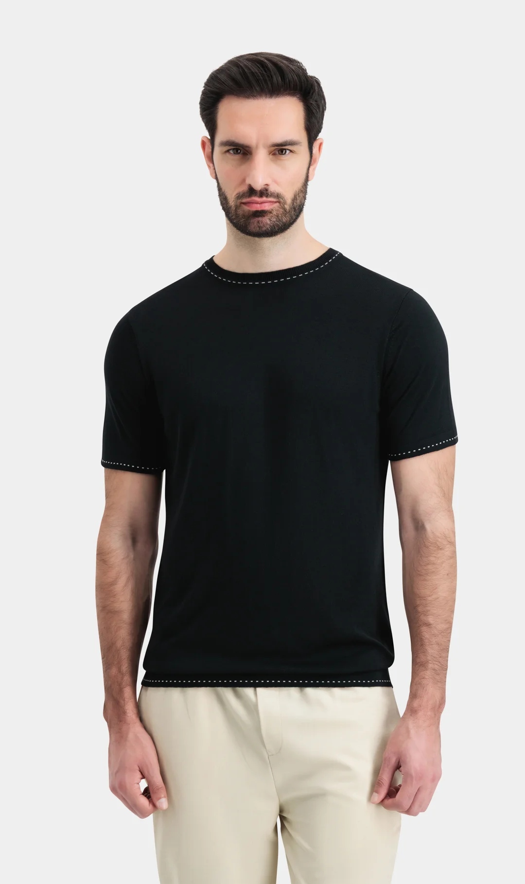 ROUND KNECK DOTTED TSHIRT BLACK - Image 4